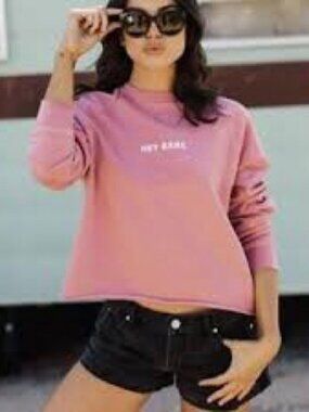 Brunette the label small crew blonde graphic pink sweatshirt